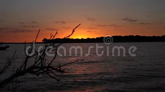 德克萨斯州葡萄藤葡萄湖上充满活力的橙色日落视频的预览图