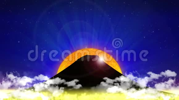 日本富士山太阳升起日本卡通动画蓝色背景视频的预览图