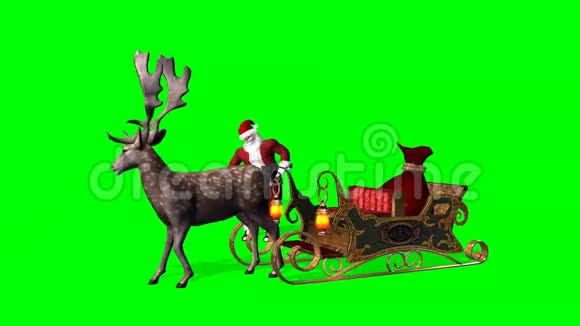 圣诞动画圣诞老人驯鹿雪橇3绿色屏幕视频的预览图