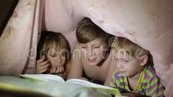 男孩给弟弟妹妹读一本书视频的预览图