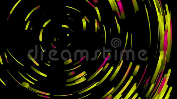 抽象动画的多色大胆螺旋旋转在圆圈上的黑色背景动画明亮明亮视频的预览图