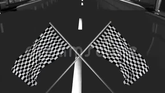 在道路上飘扬的格子旗动画视频的预览图