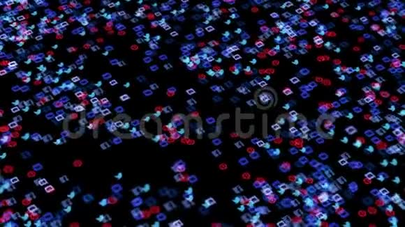 彩色抽象的流行社交网络和服务应用图标漂浮在黑色背景上动画视频的预览图