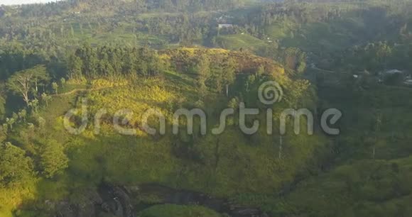 在斯里兰卡用茶树雾蒙蒙的早晨鸟瞰群山视频的预览图