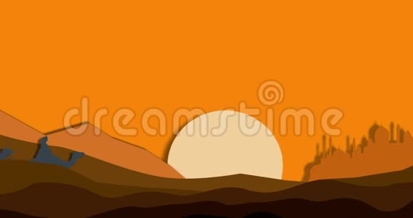 海市蜃楼的骆驼队在沙滩上视频的预览图