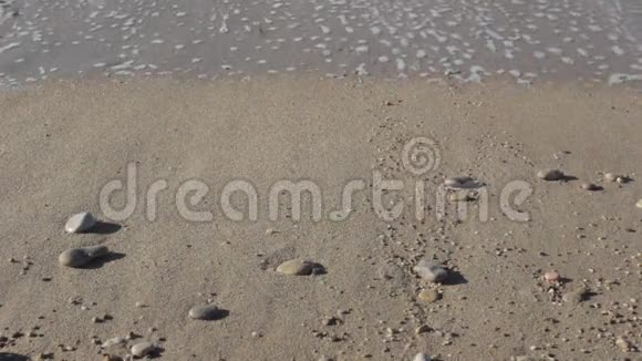 海滩上的卵石沙滩和海浪的近景视频的预览图