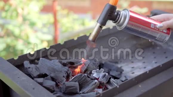 把木头烧成灰烬火焰火焰烧烤或烧烤斯隆莫视频的预览图