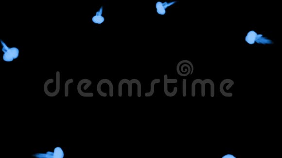 黑色背景上的蓝色荧光墨水三维渲染与卢马哑光圆形油墨注射结构3视频的预览图