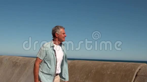 老人沿着码头散步视频的预览图