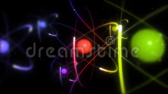 五颜六色的环状原子在黑色上视频的预览图