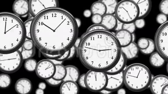 许多Clocks在三维动画中的延时飞行时间概念脚注高清1080装载视频的预览图