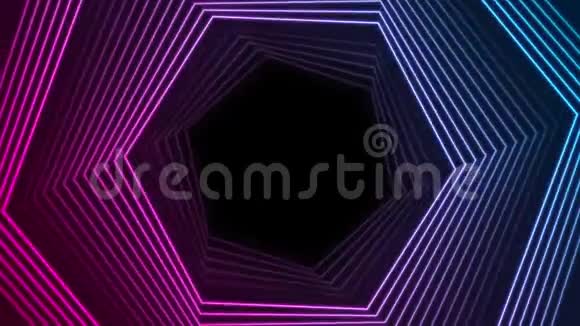 蓝色紫外线霓虹灯六边形几何视频动画视频的预览图