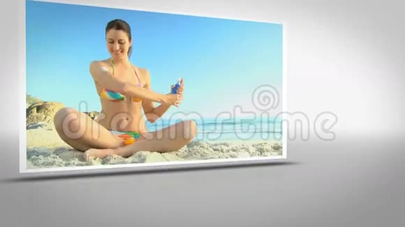 灰色背景海滩上的女人录像视频的预览图