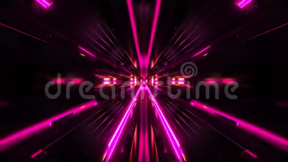 黑色未来主义科幻隧道与粉红色发光背景三维插图循环视频的预览图