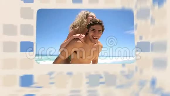 快乐的一对夫妇在海滩上度过了一整天视频的预览图