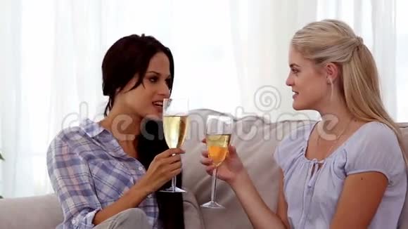 有魅力的朋友在香槟酒边聊天视频的预览图