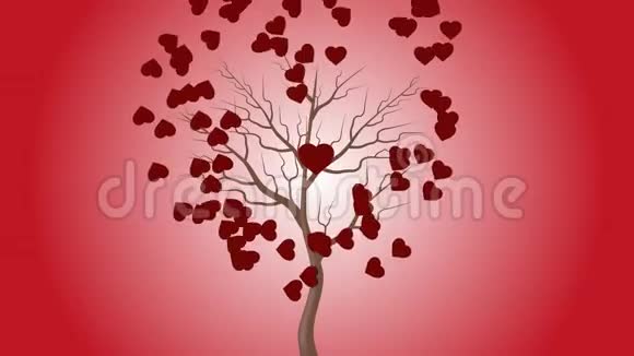 红色的心在树旁跳动更多的心在背景中移动视频的预览图