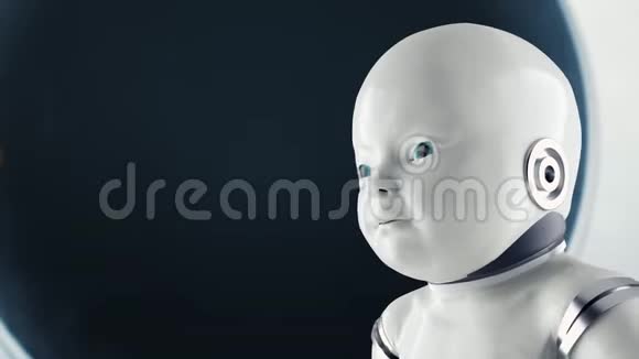 未来主义人形儿童肖像科幻小说的概念以金属和电线为背景视频的预览图