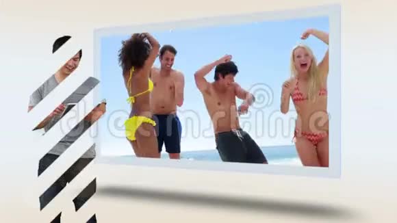 在沙滩上看平板电脑度假的男人视频的预览图