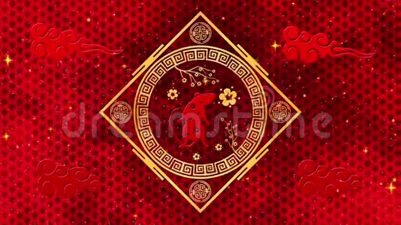 黑色中国新年背景与黄金老鼠3D渲染循环4k神奇的新年快乐动画视频的预览图