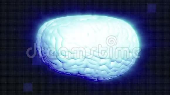 人脑旋转发光效应浅蓝色的光环全高清深蓝背景视频的预览图