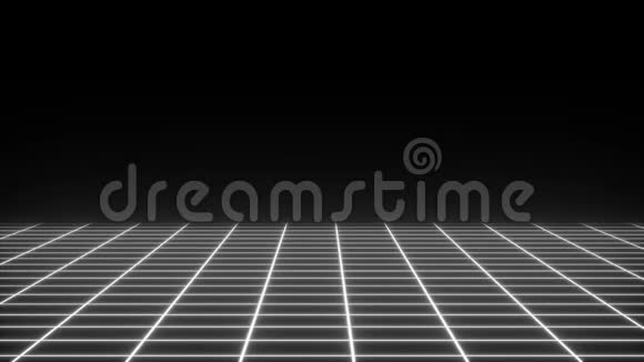 复古霓虹灯简单网格在黑暗空间平面三维渲染计算机生成的背景视频的预览图