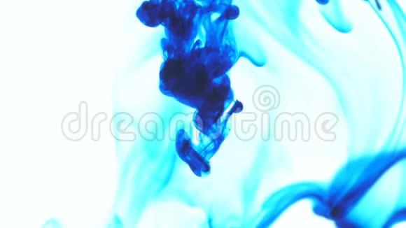 白色背景下的蓝色食物色墨水滴视频的预览图