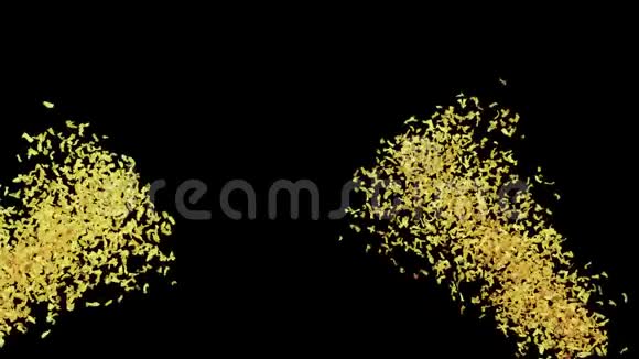 在黑色背景下孤立的豪华金色彩纸派对波普爆炸视频的预览图