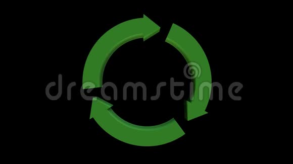 黑色背景上的动画绿色回收标志三维CGI无缝循环动画环境意识和生态3d视频的预览图