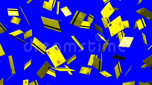 蓝色彩色钥匙上的黄色信用卡视频的预览图