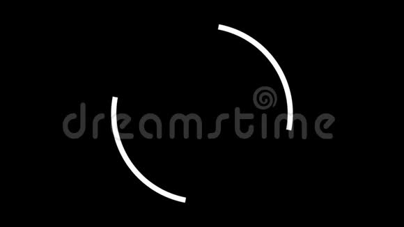 摘要两条弓形霓虹灯线在黑色背景上一个接一个地移动无缝循环动画白色视频的预览图