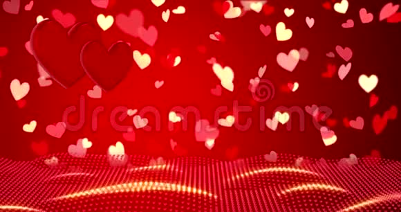 浪漫的背景与心和金色的纸屑情人节或婚礼快乐视频的预览图