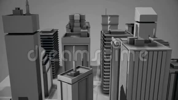 抽象数字三维模型的城市地区与房屋和摩天大楼的灰色背景动画建筑视频的预览图