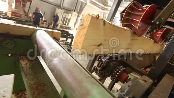 木制横梁在输送机上木材加工在木工工厂工业内部在锯木厂视频的预览图
