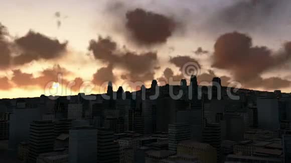 日出时的城市天际线时光流逝的云视频的预览图
