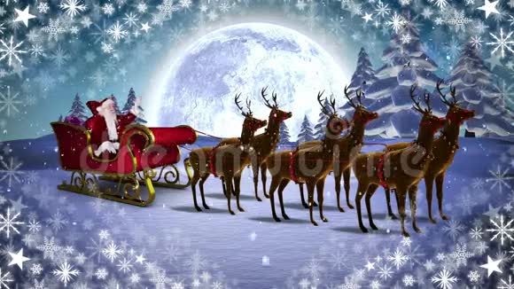 冬天雪堆里的圣诞老人和驯鹿视频的预览图