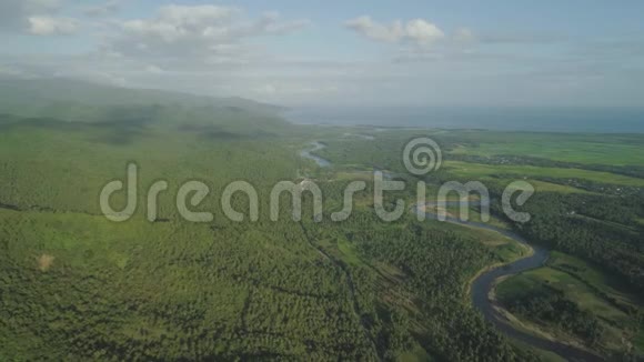 热带景观棕榈树河流山脉视频的预览图