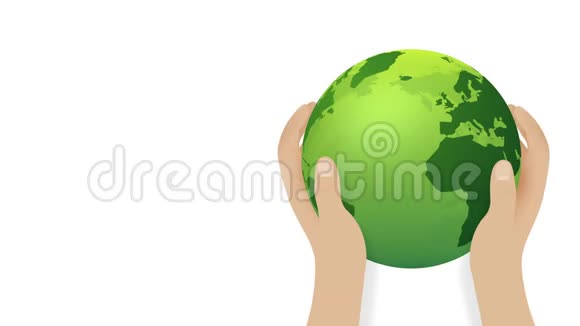 人类手握绿色世界地球仪地球日概念运动背景视频的预览图