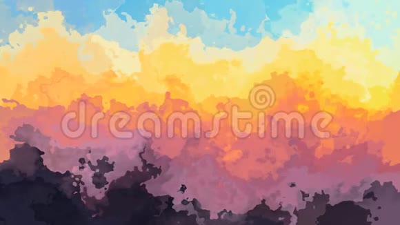 水彩画效果夕阳色谱紫紫橙黄天蓝视频的预览图