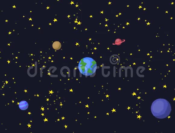 用恒星和行星动画放大卡通太空星系视频的预览图