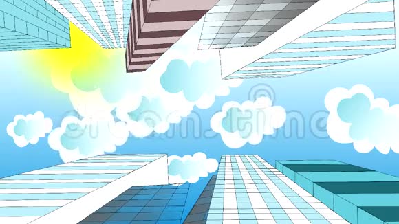 天空中的云彩飞过摩天大楼动画视频的预览图