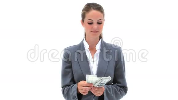 女商人数美元钞票视频的预览图