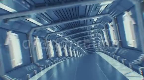美丽的抽象隧道飞行通过无缝飞行在未来宇宙飞船隧道循环三维动画cg视频的预览图