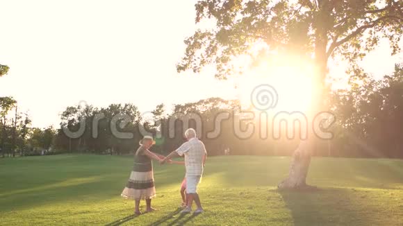 祖父母和孙子在公园里玩得很开心视频的预览图