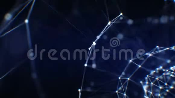 特写抽象蓝色全息网格球体与耀斑和dof模糊无缝旋转未来派3d循环动画视频的预览图