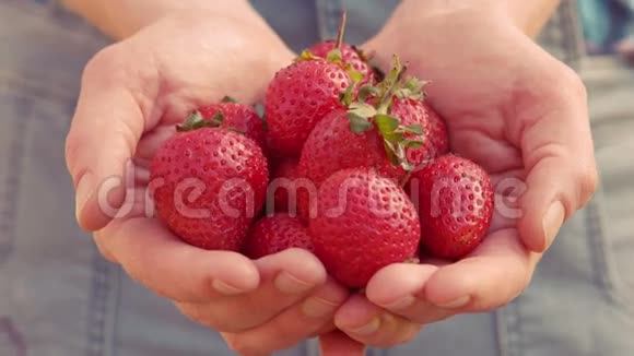 女人展示她的有机草莓视频的预览图