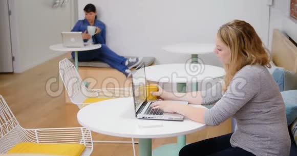 女高管在喝酒时使用笔记本电脑视频的预览图