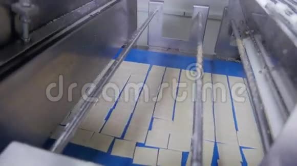 饼干在传送带上移动饼干饼干饼干饼干生产线视频的预览图