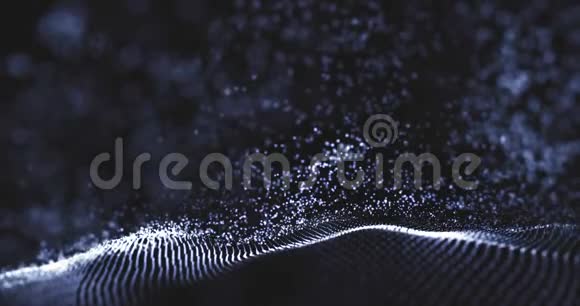 4K抽象数字波黑场发光粒子流动运动网络空间中的未来技术高科技网格视频的预览图