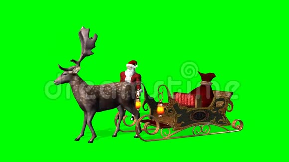 圣诞动画圣诞老人驯鹿雪橇2种不同的视图绿色屏幕视频的预览图
